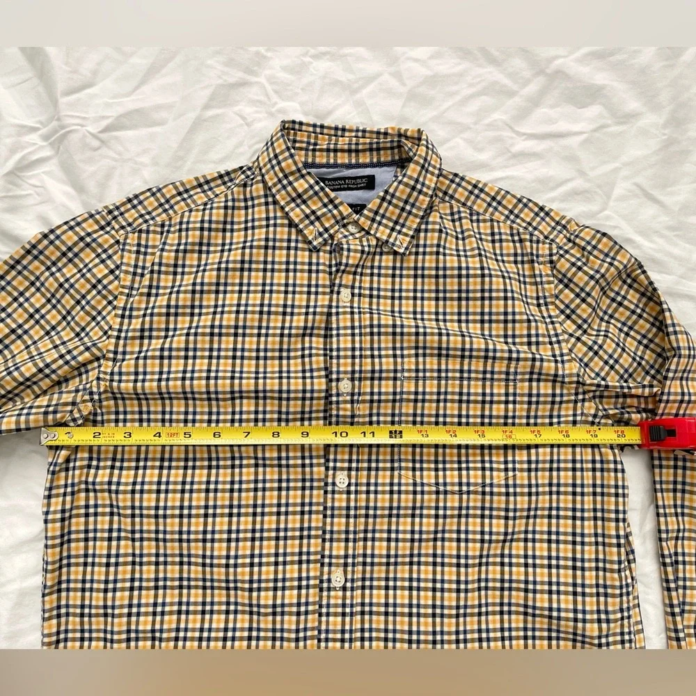 Banana Republic Mens Plaid Button Shirt | Camden Fit | Size M | Navy & Yellow
